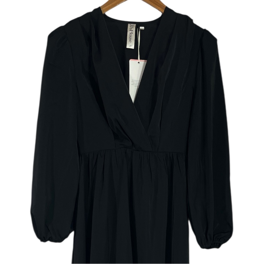 NWT JJ’s House V-Neck Long Sleeve A-line Satin Midi Dress in Black Size Small - Picture 4 of 8